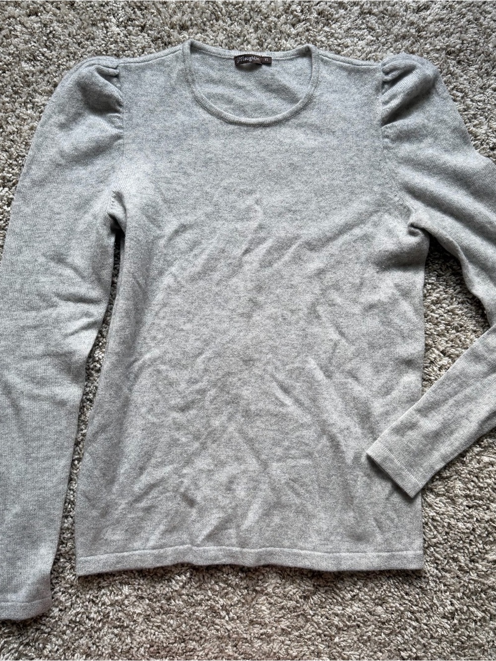 J. McLaughlin 100% cashmere grey ruffled shoulder sweater